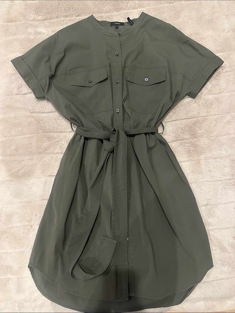 Theory Olive Belted Shirt Midi Dress